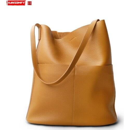 2021 New Soft Leather Bag Women Handbag Niche Tote Bag Genuine Leather Simple Large Capacity Shoulder Bag Laptop Bag Ladies Hasp