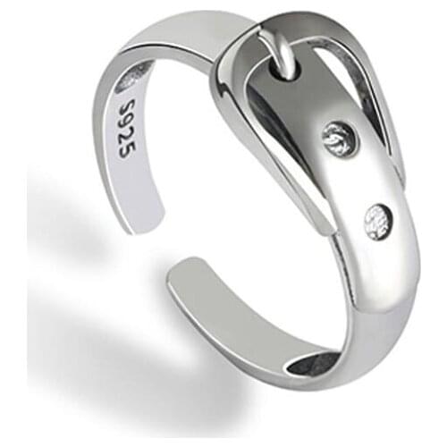 Creative Belt Buckle Ring Silver Color Metal Forefinger Ring for Women Female Anniversary Gifts Street Style Accessories