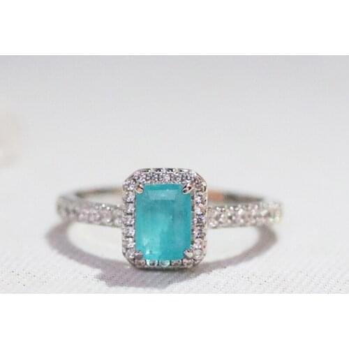 925 Sterling Silver Classic Rectangle Tourmaline Paraiba Ring For Women Engagement Wedding Female Ring Bridal Fine Party Jewelry