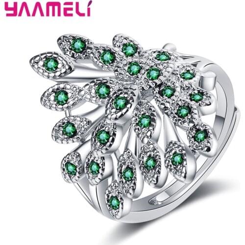 Beautiful 925 Sterling Silver Peacocks Tail Wide Band Womens Ring New Fashion Rhinestone Crystal Cocktail Party Accessories