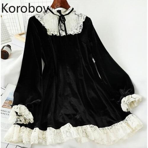 Korobov Lace Patchwork O Neck Women Dress Korean Streetwear High Waist Female Dresses 2021 Spring Summer New Vestidos