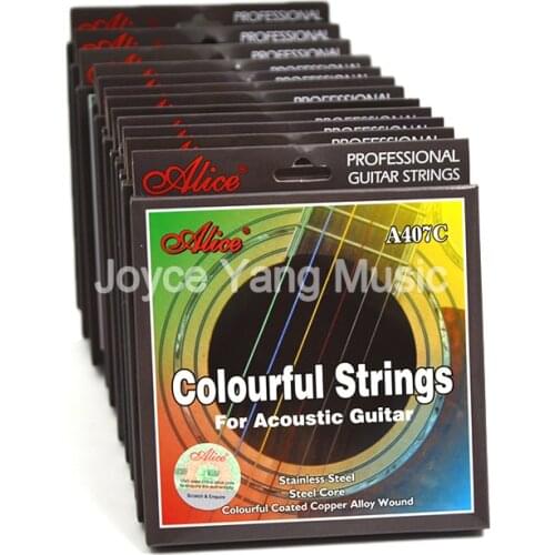 10 Sets of Alice A407C Colourful Coated Copper Alloy Wound Acoustic Guitar Strings 1st-6th Strings Wholesales