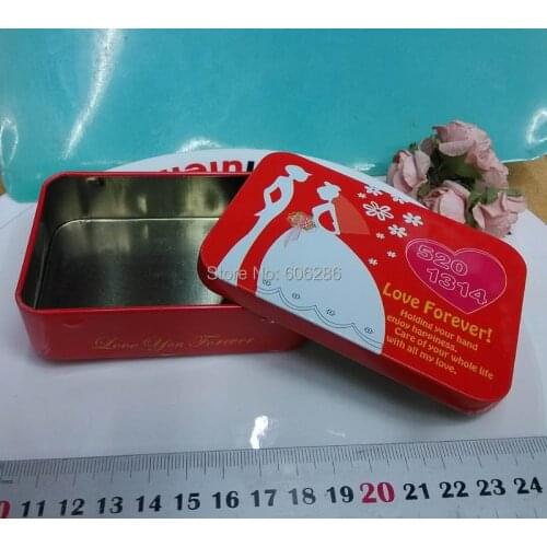 200pcs/Lot Red wedding Jewelry Rectangular Storage case Tin Plate Box Wedding Favors Candy box