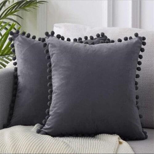 45*45cm Pillow Cover Soft Velvet Cushion Cover Luxury Square Decorative Pillows With Balls For Sofa Bed Car&Home Throw Pillows