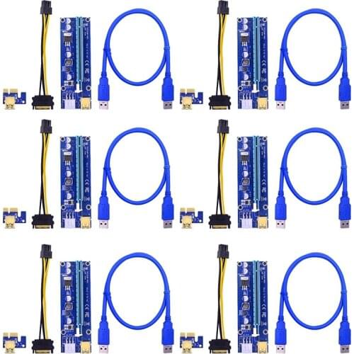 6pcs Golden VER009 USB 3.0 PCI-E Riser VER 009S Express 1X 4x 8x 16x Extender Riser Adapter Card SATA 15pin to 6 pin