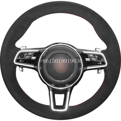 DIY Black Suede Car Steering Wheel Cover for Porsche Macan Cayenne 2015 2016