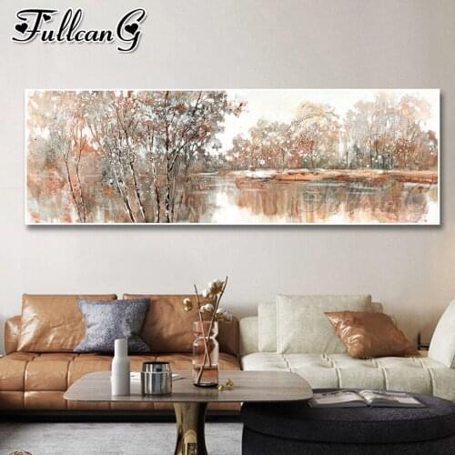 FULLCANG Autumn landscape lake Abstract diy 5d full square round drill diamond embroidery large mosaic painting decor FC3349