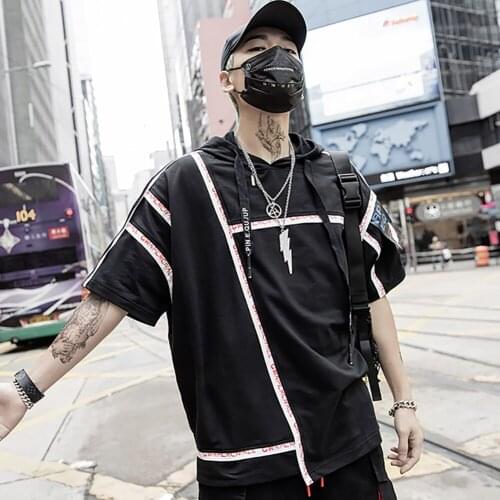 Streetwear Hooded T-Shirt For Men 2021 Cotton Summer Short Sleeves Tee