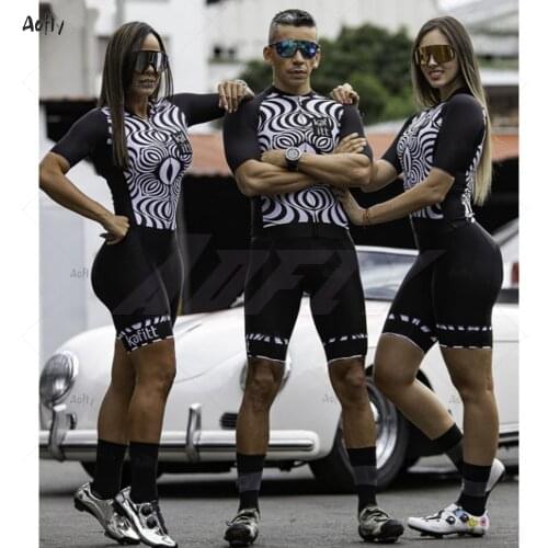 Kafitt Couples Black White Cycling Skinsuit Set Tights Maillot Clothing Short Sleeved Professional Team Jersey One Pieces Summer