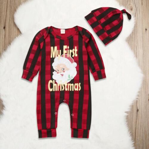 Winter Autumn 2pcs Girl Boy Christmas Costume Santa Claus Reindeer Romper Hat Newborn Baby Boys Romper Jumpsuit Outfits Clothes