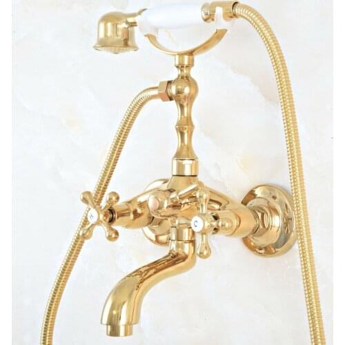 Gold Color Brass Wall Mounted Bathroom Clawfoot Bathtub Faucet & Hand Shower Basin Sink Mixer Tap & HandShower zna810