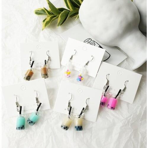 Summer Sweet Earrings Fruit Milk Tea Drink Bottle Pendant Girl Earrings Fashion Korean Minimalist Women Gift Earrings Jewelry
