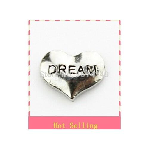 Hot selling silver heart dream floating charm living glass floating memory locket charms