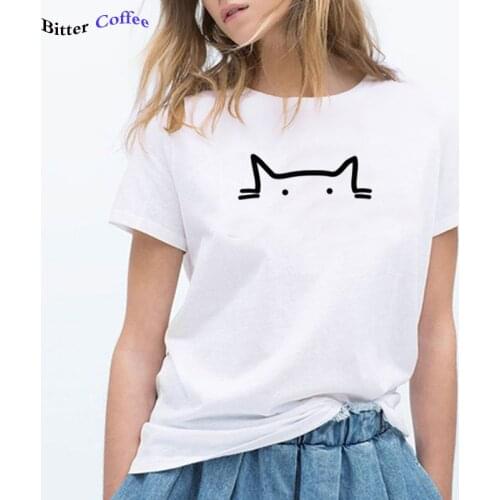 100% cotton short sleeve cat print women T shirt casual summer loose women Tshirt knitted o-neck t-shirt female tee