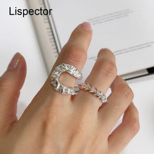 Lispector 925 Sterling Sliver Korean Irregular Bones Rings for Women Simple U Shape Folds Ring Party Gothic Punk Female Jewelry