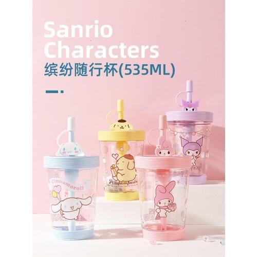 20cm Kawaii Sanrioed Cinnamoroll Kuromi Purin Mymelody Cartoon Cute Drinking Cup with Straw Cup