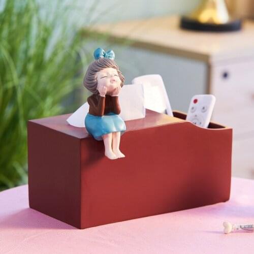 Cute Girl Tissue Boxes Resin Nordic Home Decor Paper Napkin Holder Desk Organizer Storage Box Office Storage Bedroom Accessories