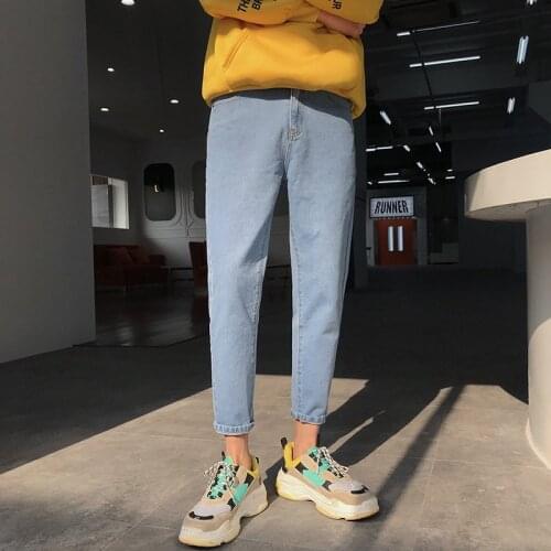 Cropped jeans mens Korean trendy 2020 summer new slim feet Hong Kong style boys light blue cowboy teenagers denim jeans men