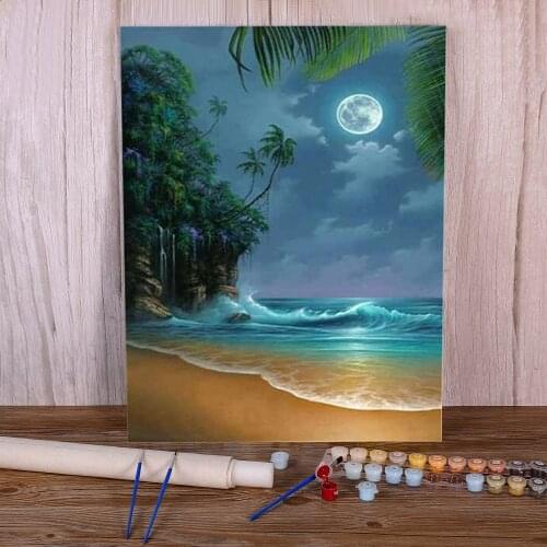 Landscape Moon DIY Paint By Numbers Complete Kit Acrylic Paints 40*50 Canvas Pictures Loft Picture Crafts For Handicraft