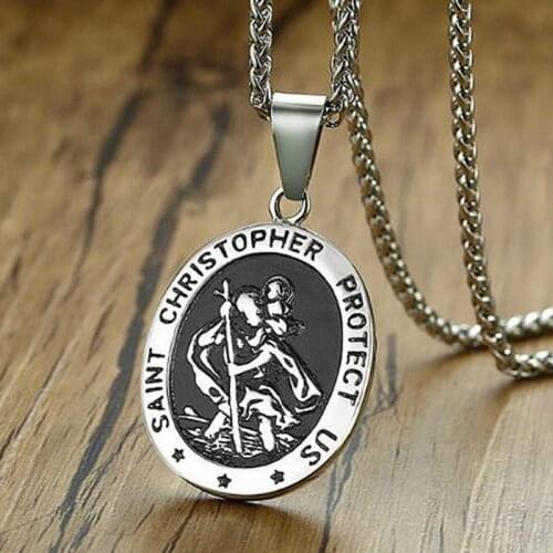 Saint Christopher Pendant Vintage Titanium Steel Greek Jesus Amulet Pendant Necklace for Men