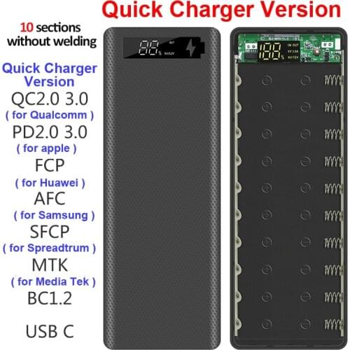 10*18650 Power Bank Case Dual USB Mobile Phone Charge DIY Shell 18650 Battery Holder Powerbank Charging Box Quick Charge Version