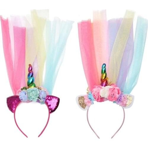 Unicorn Mesh Yarn Headband Headdress Unicorn Party Headband Holiday Gift Dance Party Hair Accessories Decoration