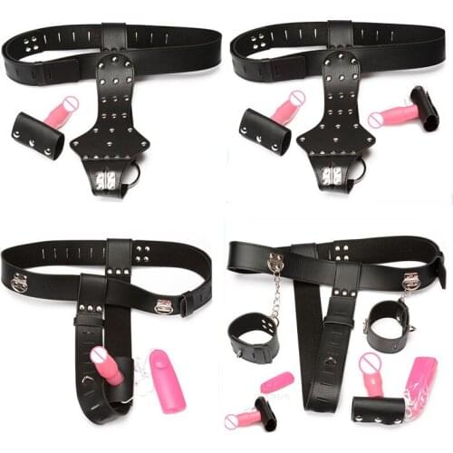 Chastity Device Bondage Handcuff Intimate Contact Adjustable Chastity Belts with Vibrations Anal Plug Sex Toys for Couples G7-65