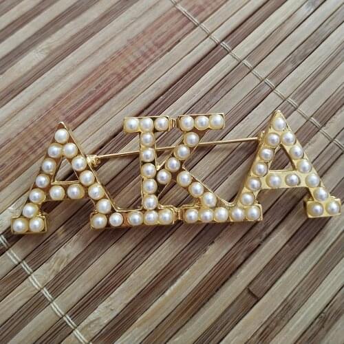 Drop shipping Greek Sorority letters Gold Tone Pearl Brooch Jewelry
