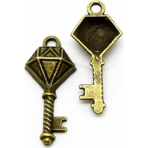 RONGQING 100pcs/lot Tiny 16x12mm Key Charms Unique Necklace Pendant for Jewelry Making