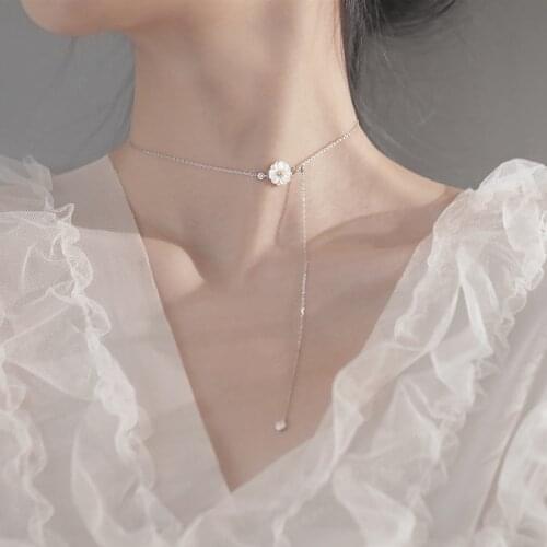 925 Sterling Silver Shell Small Daisy Long Tassel Necklace Fashion Clavicle Chain Adjustable Necklace For Women Jewelry S-N603