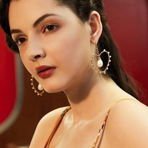 Pearl Earrings Pendant Statement Heart Drop Earrings For Women Fashion Vintage Geometric Dangle Hanging Earring Jewelry