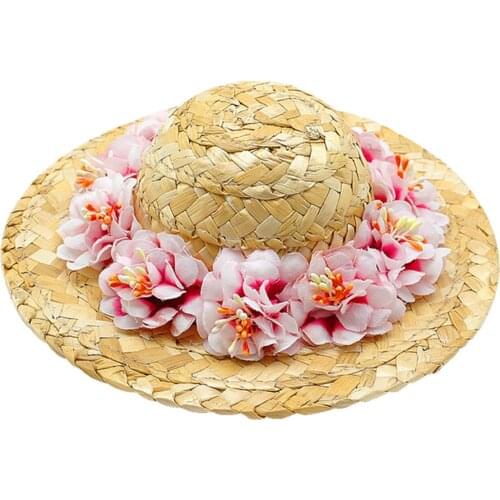 Pet Flower Straw Hat Dog Spring Summer Sunhat Cute Woven Straw Hat Costume Accessory