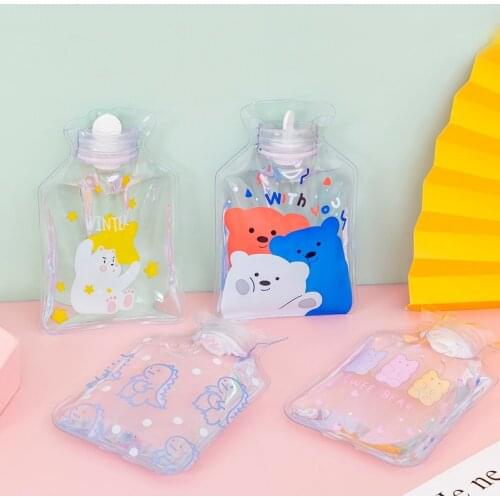 Transparent Water Injection Hot Water Bottle Hot Compress Cartoon Hand Warmer Female Student Warm Belly Portable Warm Water Bag
