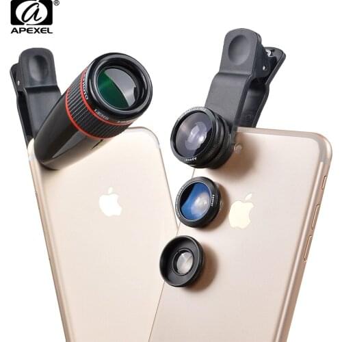 APEXEL 12X Telephoto Telescope Optical Zoom Lens Wide Angle & Macro Fisheye Lens Camera Lens Kit For iPhone 5s 6s 7 Plus Samsung