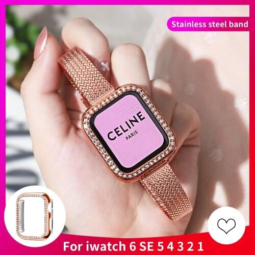 Slim Milanese Loop+Diamond Case For Apple Watch SE Band 42mm 44mm Womens Strap on Smart iwatch Bracelet Series 65432 38mm 40mm