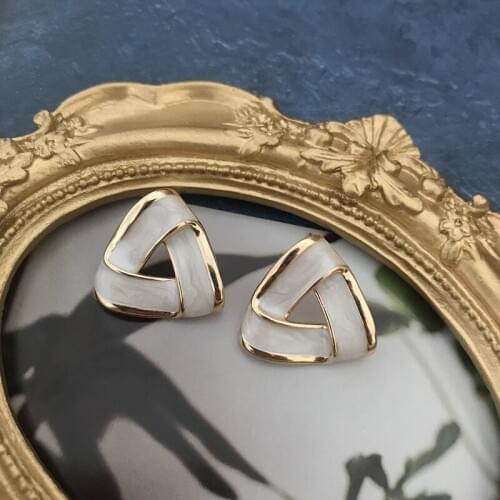Ivory Enamel Triangle Earring Copper Material Polished Cute Jewelry Piercing Earring