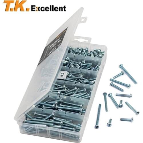 Flat Head and Round Head Phillips #8x1/2 to #8x2 Machine Screws Kit 370 pcs
