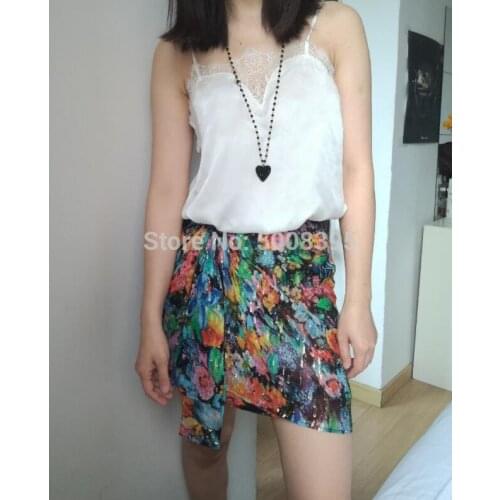 [ElfStyle] - Woman Floral Print Silk Mini SKIRT High waist with bow Detail Short Romantic Skirt Metallic Lurex