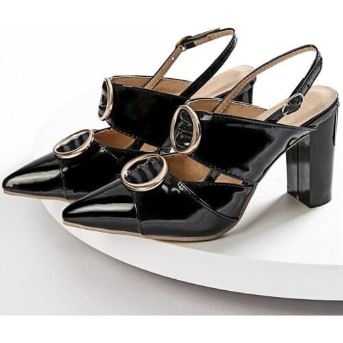 High Heels Womens Summer Shoes 2020 Pointed Toe Block Heel Slingback Pumps Buckle Strap Pumps Dress Evening Shoes Size 43 44 45