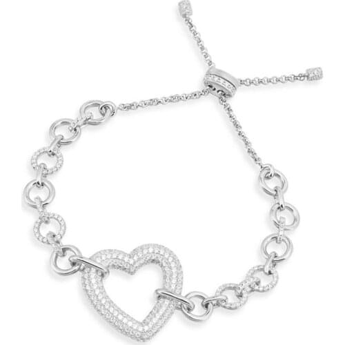 SLJELY Fashion Real 925 Sterling Silver Love Heart Link Chain Bracelet with High Quality AAA Zircon Women December ECLAT Jewelry