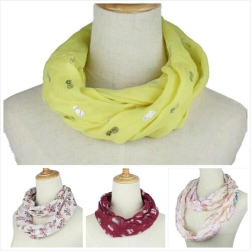 Floral Loop Scarf Women Fashion flower Dot Printed Snood Ring Scarves Ladies Twill Viscose Infinity Scarfs 2019 New