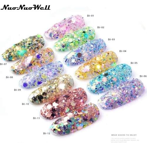100Boxes/set Nail Art Sequin 3D Rainbow Clear Hexagon Slice Nials Decoration DIY Charm Nail Glitter Powder Decor Manicure