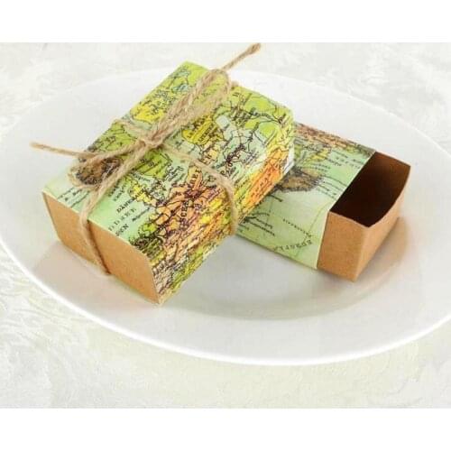 100pcs/lot "Around the World" Map Favor Box for traveling theme wedding decoration gift box and Kraft box Party candy box