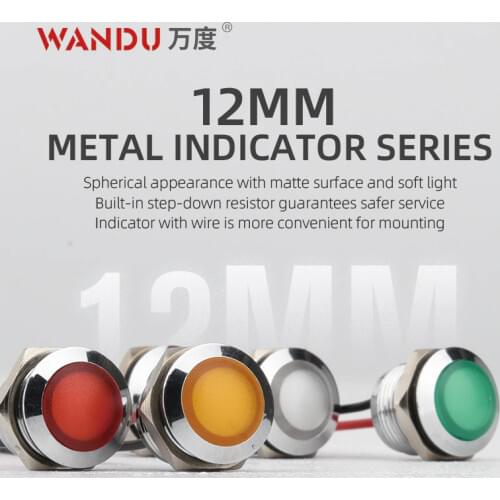 12mm Metal LED Warning Indicator Light Signal Lamp Pilot Wire Ball Head 3V 5V 12V 24V 110V 220V IK08