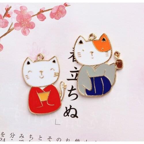 30pcs/lot enamel alloy drop oil gold color animals cartoon Lucky Cat shape metal floating locket charms diy jewelry making