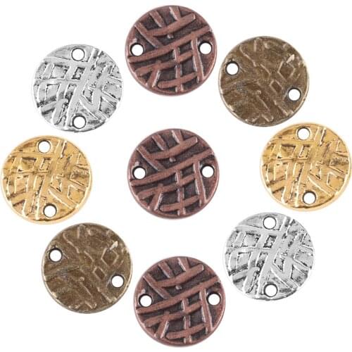 30Pcs/Lot Charms Crystal Round Pendants With Two Hole Antique Silver Plated Making DIY Handmade Tibetan Silver Color Jewelry