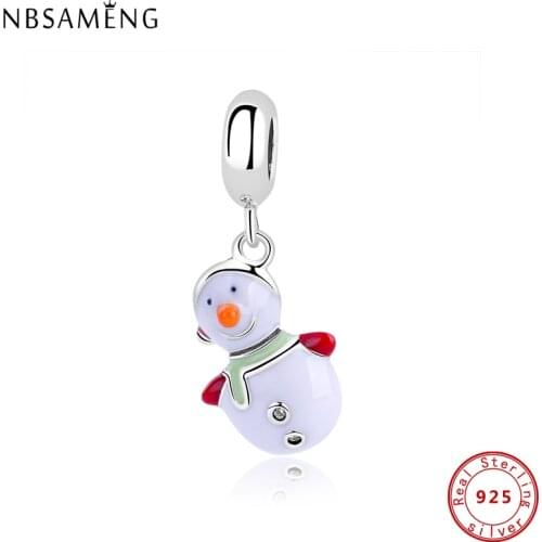 Authentic 100% 925 Sterling Silver Charm Bead Snowmen Pendant Charms CZ Christmas Gift Fit Pandora Bracelets DIY Women Jewelry