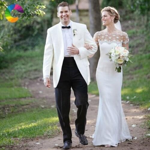 White Men Suits Wedding Suits Bridegroom Groom Blazer Tailored Made Slim Fit Formal Tuxedos Best Man 2018 Costume Homme 2 Pieces