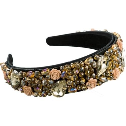 Bohemian Jewelry Prom Party Headband Multicolored Crystal Beading Wide Hair Hoop F42F
