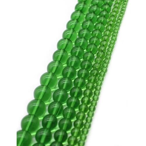 Natural Stone Smooth Green Glass Beads Round Loose Spacer Beads for Needlework Jewelry Making 4-12mm DIY Bracelet Wholesale